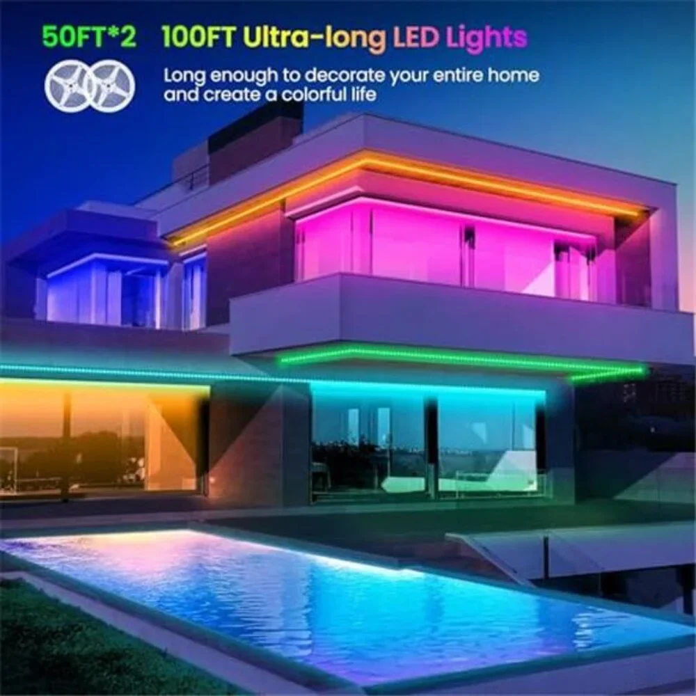 100FT LED Strip Lights RGB Bluetooth App Control Music Sync Room Decor